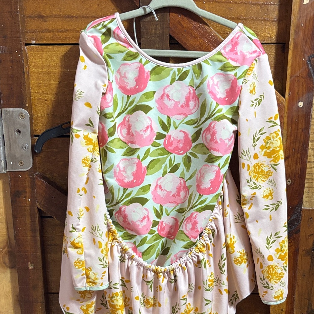 SweetHoney Floral Kids Swim One Piece - Pink and Green